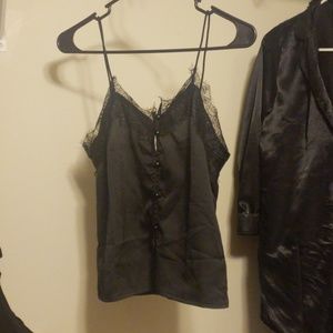 Black Satin Eyelash Cami